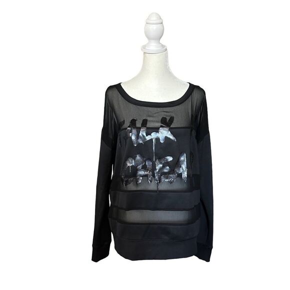 Rock & Republic Black Talk Is Cheap Sheer Long Sleeve Sweatshirt Size Medium - Picture 1 of 12